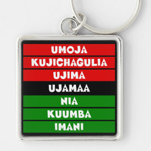 7 Principer för Kwanzaa Fyrkantig Silverfärgad Nyckelring