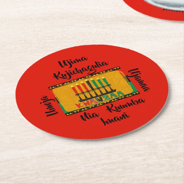 7 Principer för Kwanzaa ljus Underlägg Papper Rund (Vinklad)