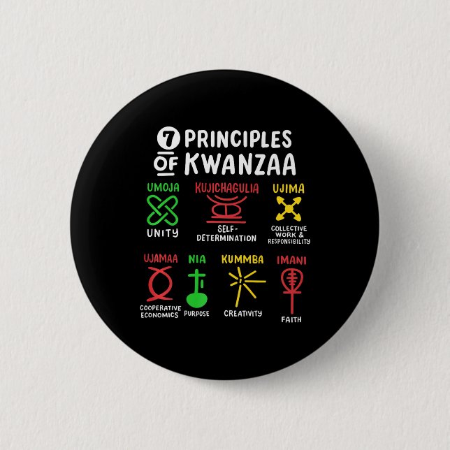 7 Principer för Kwanzaa svarta afrikanska Manar Knapp (Framsida)