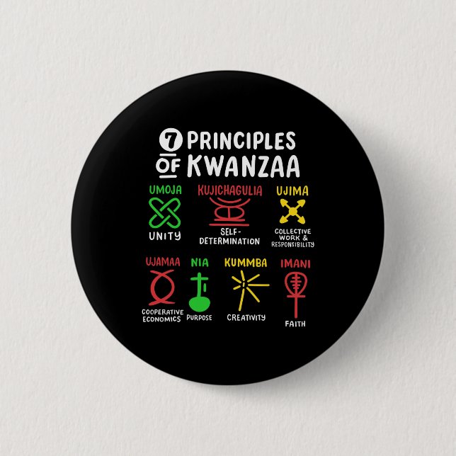7 Principer för Kwanzaa svarta afrikanska Manar Knapp (Framsida)
