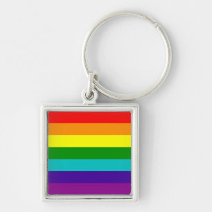 7 Rand Regnbåge Gay pride Flagga Fyrkantig Silverfärgad Nyckelring