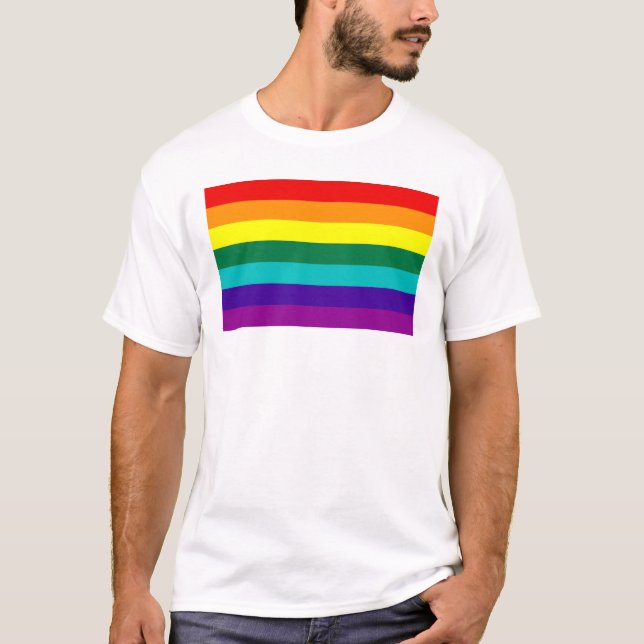 7 Rand Regnbåge Gay pride Flagga T Shirt (Framsida)