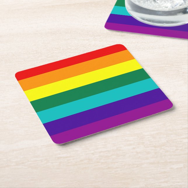 7 Rand Regnbåge Gay pride Flagga Underlägg Papper Kvadrat (Vinklad)