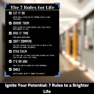 7 Regler av Life Motivational Poster, 12" x18" nis Poster