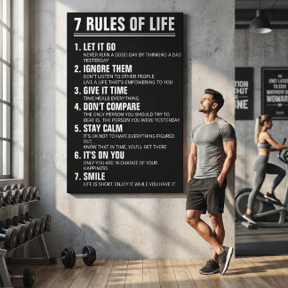 7 Rules of Life Motivational Quote Modern Script Canvastryck