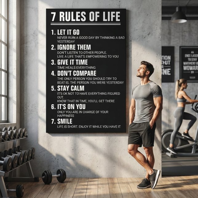 7 Rules of Life Motivational Quote Modern Script Canvastryck (7 Rules of Life Motivational Quote Modern Black & White Inspirational Wall Art)