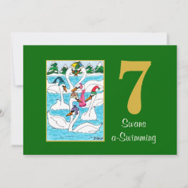 7 Svanar a Swimming Cute Animals Anpassningsbar ju Julkort