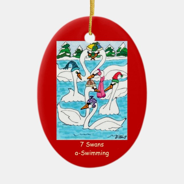 7 svanar en simning julgransprydnad keramik (Framsidan)