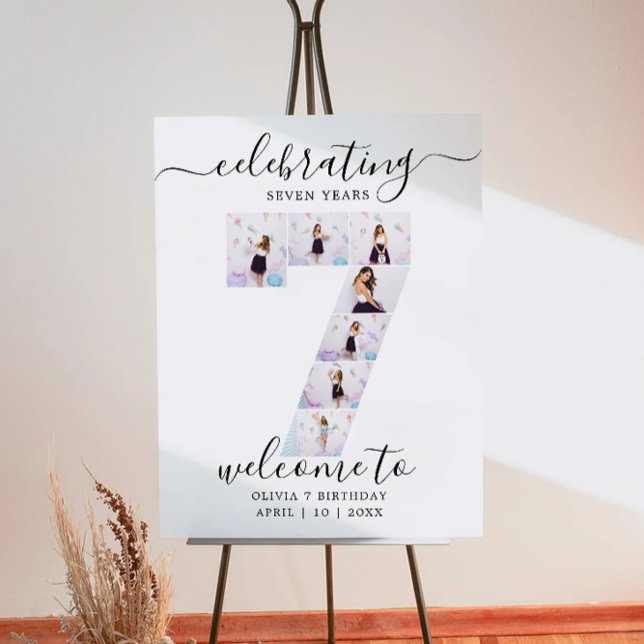 7 Välkomstskylt från fotofödelsedagen, hans eller  Poster (7 Photo Birthday Welcome Sign, Him or Her Poster)