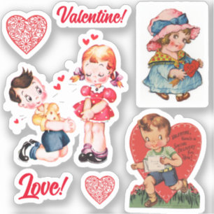 7 Vintage/Retro Valentines fästingar Klistermärken