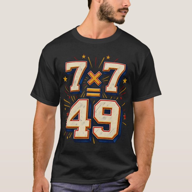 7 x 7 = 49 Retro Math T-Shirt (Framsida)