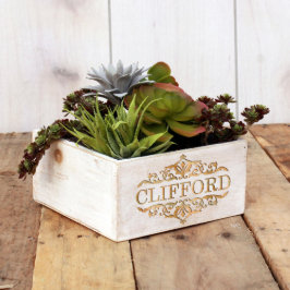 7 x 7 Vit Tvätta Engraved Wood Planter Box