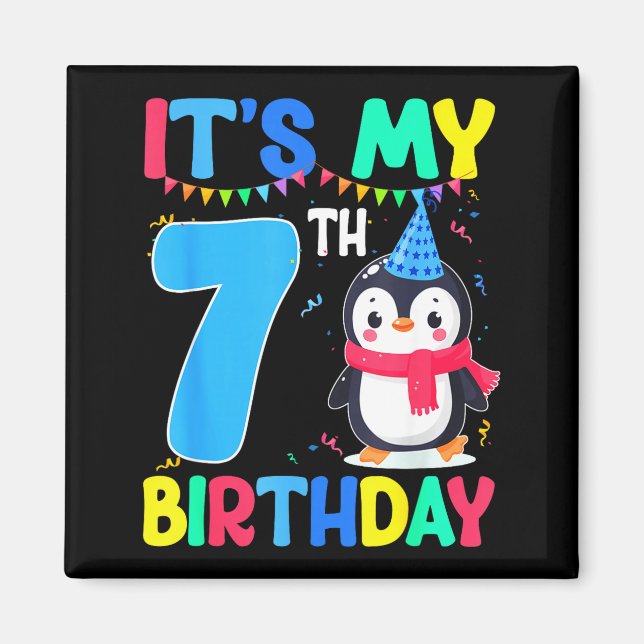 7 Year Old Birthday Penguin Themed It's My 7th Bir Magnet (Framsidan)