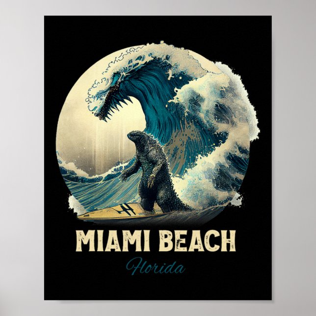 7miami Beach Florida Surfing Surfbräda  Poster (Framsidan)