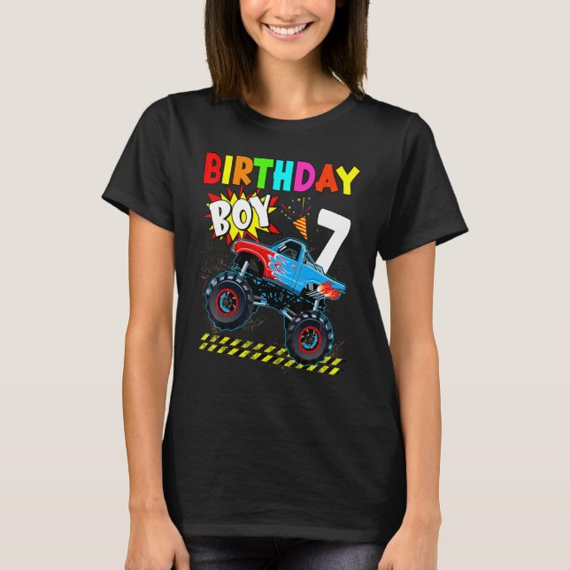 7th Birthday Boy Blaze 7 Year Old Monster Truck Bd T Shirt (Framsida)