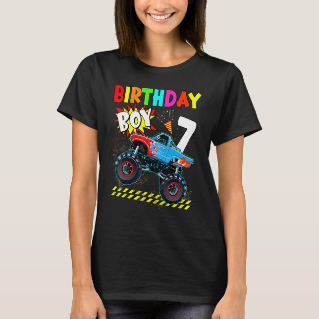 7th Birthday Boy Blaze 7 Year Old Monster Truck Bd T Shirt (Framsida)