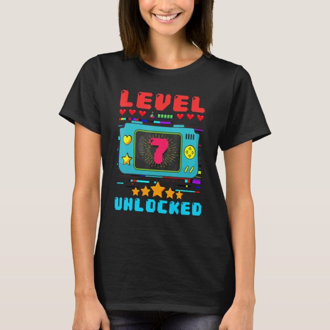 7th Birthday Boy Level 7 Unlocked Video Gamer Birt T Shirt (Framsida)