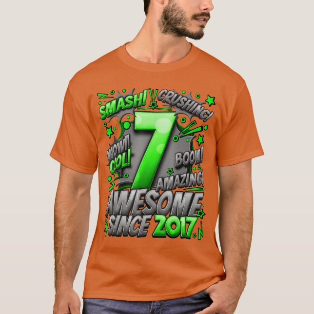 7th Birthday Comic Style Awesome since 2017 7 Year T Shirt (Framsida)