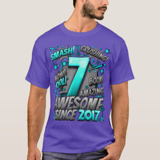 7th Birthday Comic Style Awesome since 2017 7 Year T Shirt