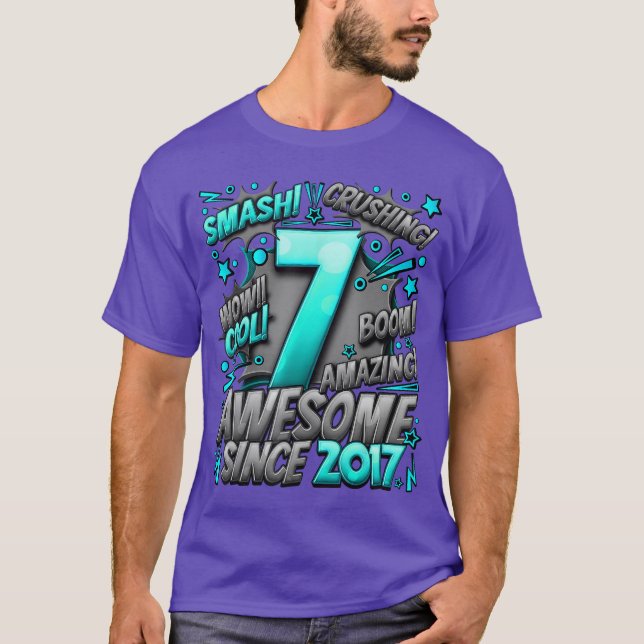 7th Birthday Comic Style Awesome since 2017 7 Year T Shirt (Framsida)