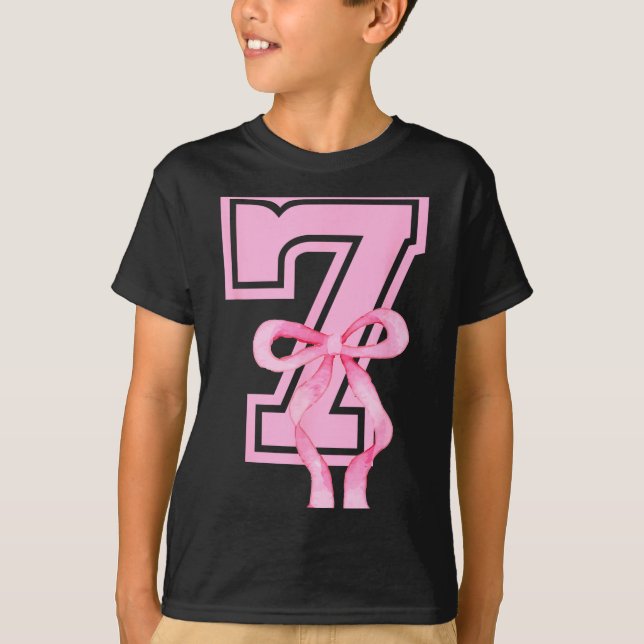 7th Birthday Girl Coquette Nk Bows Seven Years Old T Shirt (Framsida)