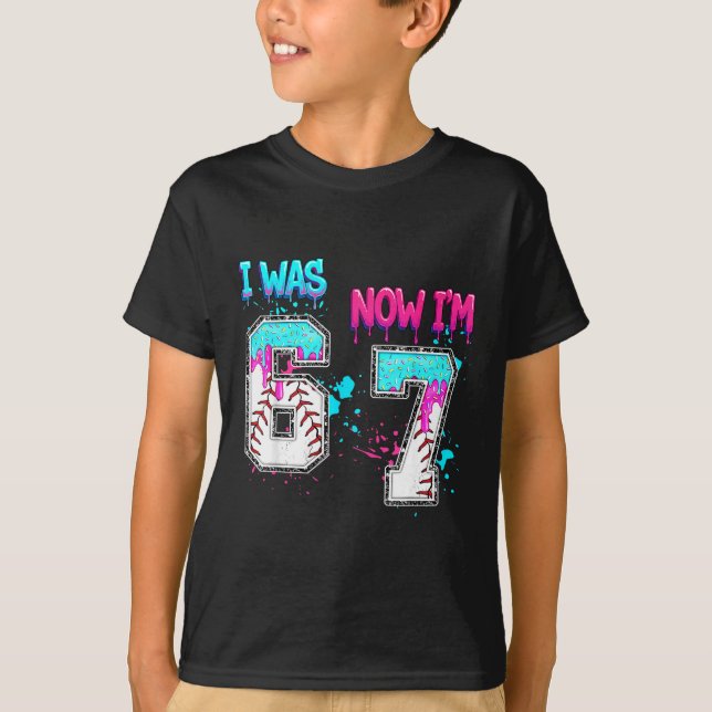 7th Birthday I Was 6 Now I'm 7 Baseball Ice Cream  T Shirt (Framsida)