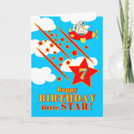 7th Birthday Little Star Cute Animals in a Plane Kort