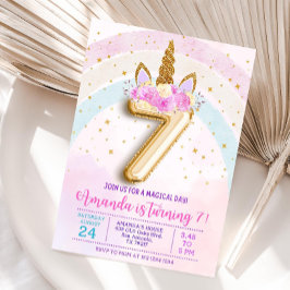 7th birthday unicorn invitation, Editable seventh Inbjudningar
