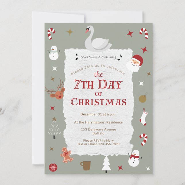 7th Day of Christmas Retro New Year's Eve Party Inbjudningar (Framsida)
