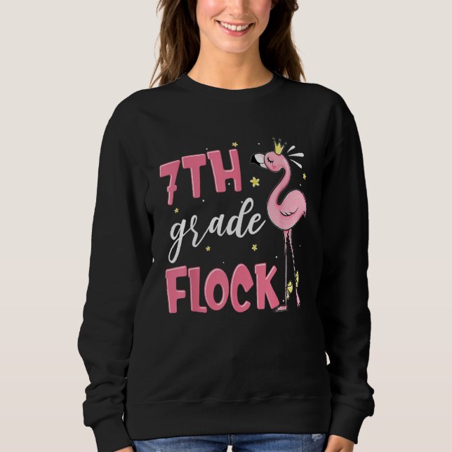 7th Grade Flock Flamingo Back To School Girls T Shirt (Framsida)