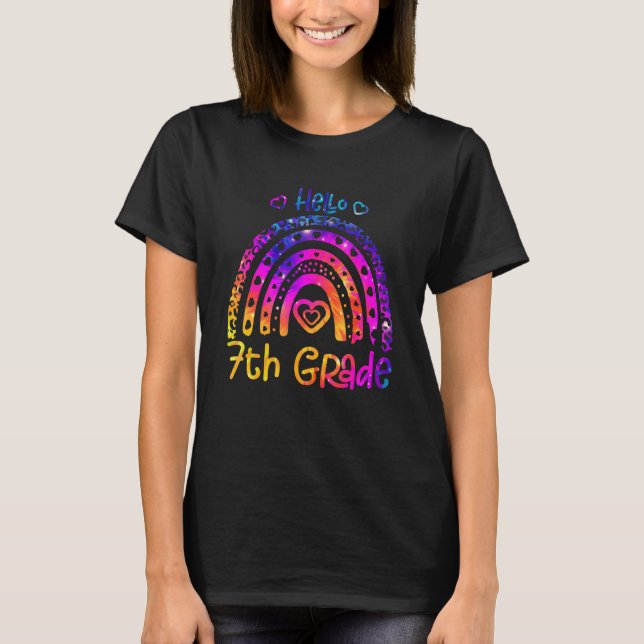 7th Grade Leopard Rainbow Tie Dye Teacher Back To  T Shirt (Framsida)