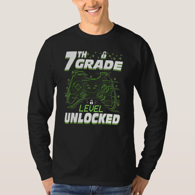 7th Grade Level Unlocked Back To School Video Game T Shirt (Framsida)