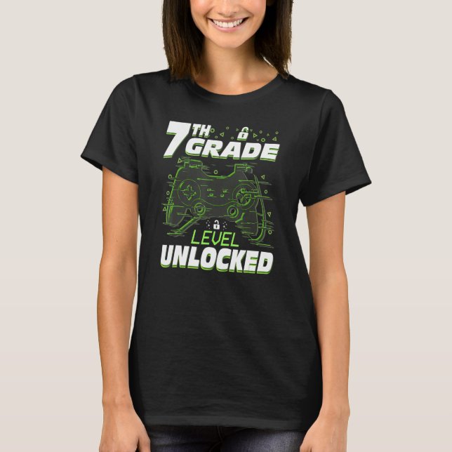 7th Grade Level Unlocked Back To School Video Game T Shirt (Framsida)