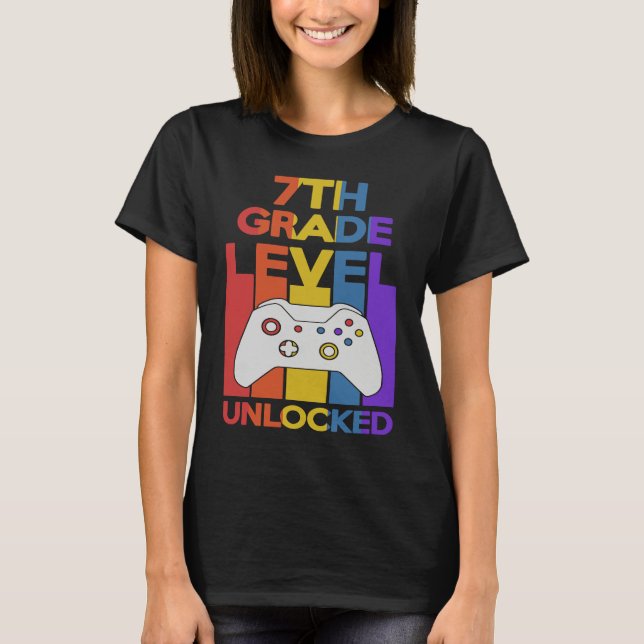 7th Grade Level Unlocked Video Gamer Back to Schoo T Shirt (Framsida)