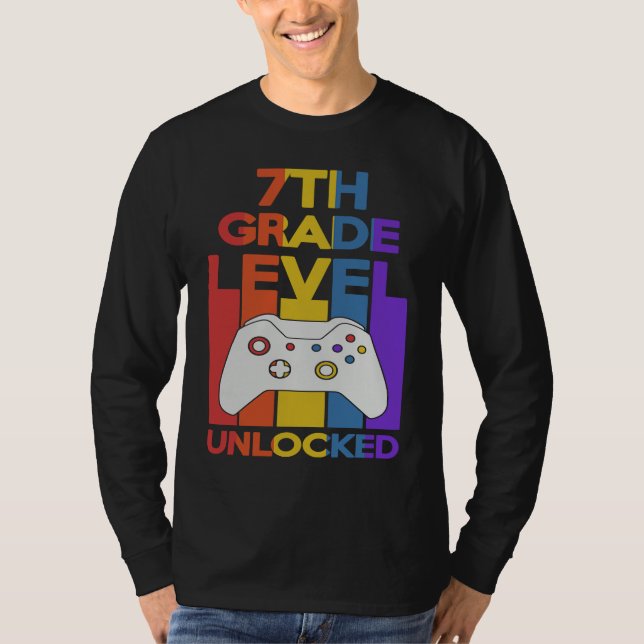 7th Grade Level Unlocked Video Gamer Back to Schoo T Shirt (Framsida)