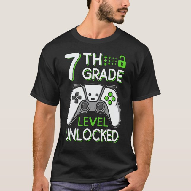 7th Grade Level Unlocked VideoGame Gamer Back to S T Shirt (Framsida)