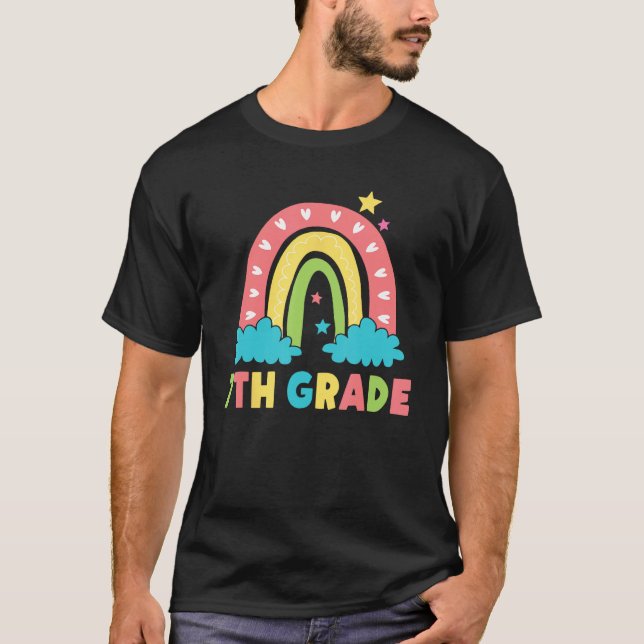 7th Grade Rainbow Girl Boys Teacher Hello 7th Grad T Shirt (Framsida)
