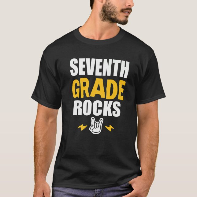 7th Grade Rocks  Back To School Music Teacher Stud T Shirt (Framsida)