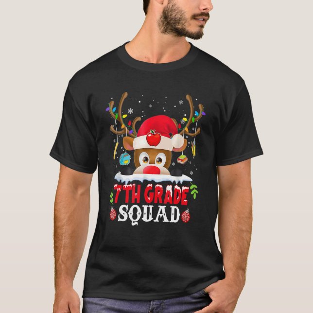 7th Grade Squad Plaid Reindeer Santa Hat Teacher C T Shirt (Framsida)