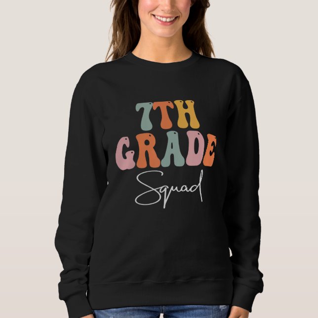 7th Grade Squad Retro Groovy Teacher Happy 1st Day T Shirt (Framsida)