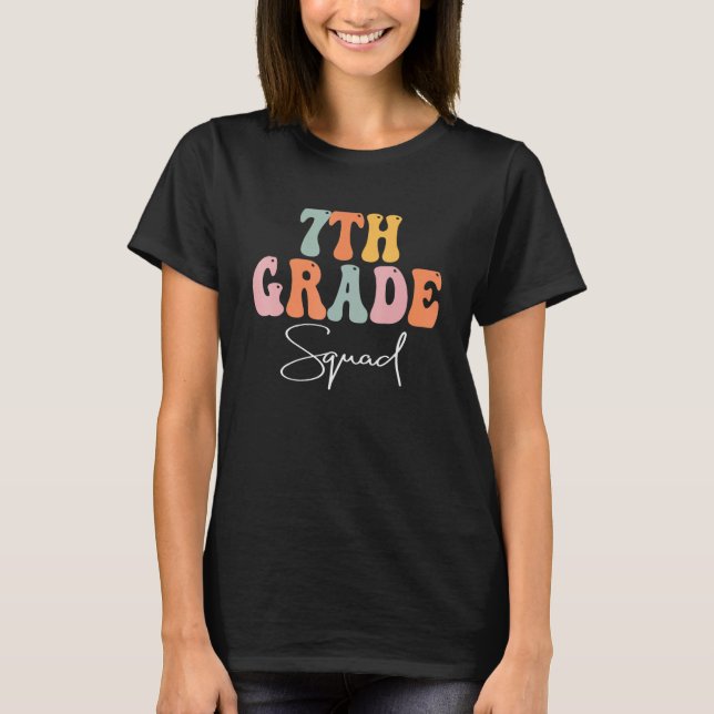 7th Grade Squad Retro Groovy Women Happy First Day T Shirt (Framsida)