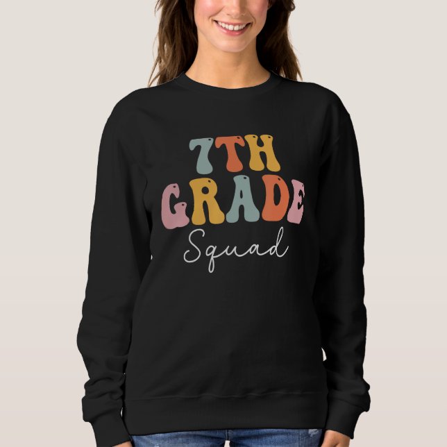 7th Grade Squad Retro Groovy Women Happy First Day T Shirt (Framsida)