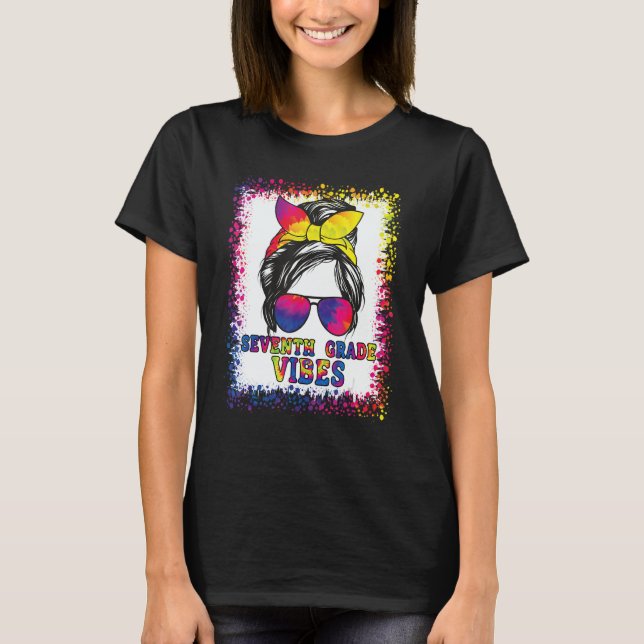 7th Grade Vibes Messy Bun Back To School Kids Girl T Shirt (Framsida)