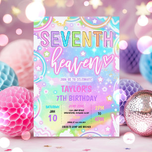 7th Heaven Neon Glow 7-års födelsedagsfest Inbjudningar