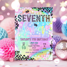 7th Heaven Rainbow Leopard Print 7th Birthday  Inbjudningar