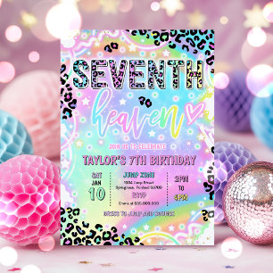 7th Heaven Regnbåge Leopardsjälvtryck 7-årsdag Inbjudningar