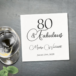 80 and Fabulous 80th Birthday Black Script Pappersservett