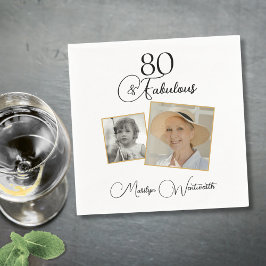 80 and Fabulous 80th Birthday Black Script Photo Pappersservett