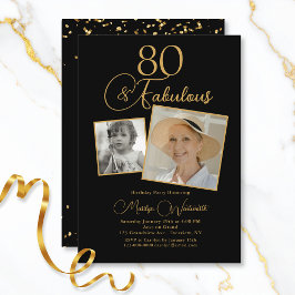 80 and Fabulous 80th Birthday Gold Script 2 Photo Inbjudningar