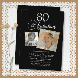 80 and Fabulous 80th Birthday White Script 2 Photo Inbjudningar